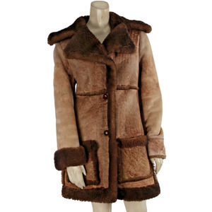 Vintage Brown Genuine Sheepskin Sherpa Coat Jacket Shearling S